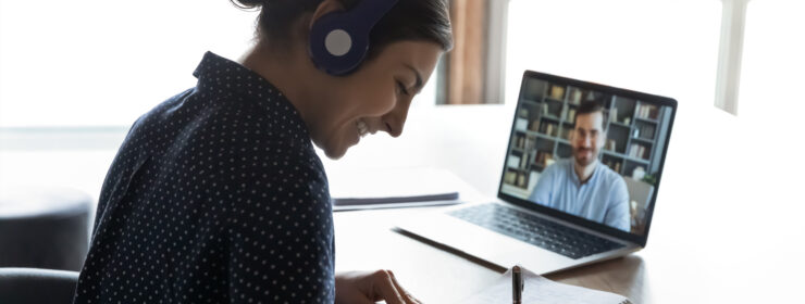 Lady watching online presentation