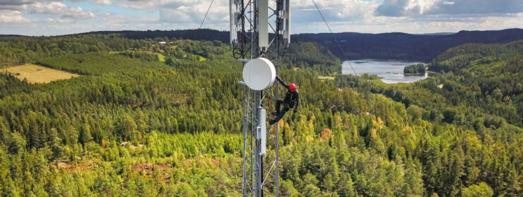 Telecommunication manual high worker engineer installing new 4g