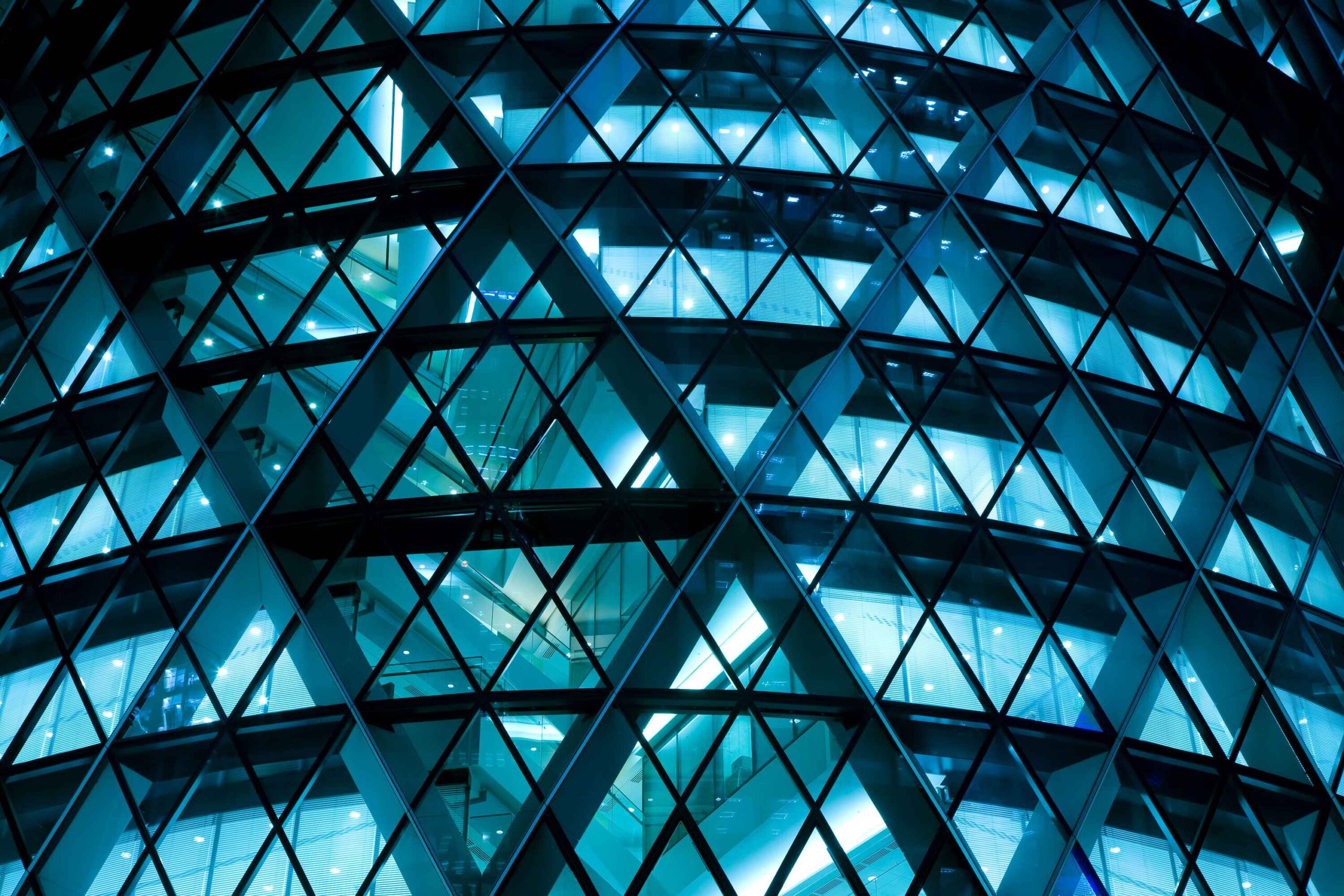 Modern Office Building Illuminated at Night