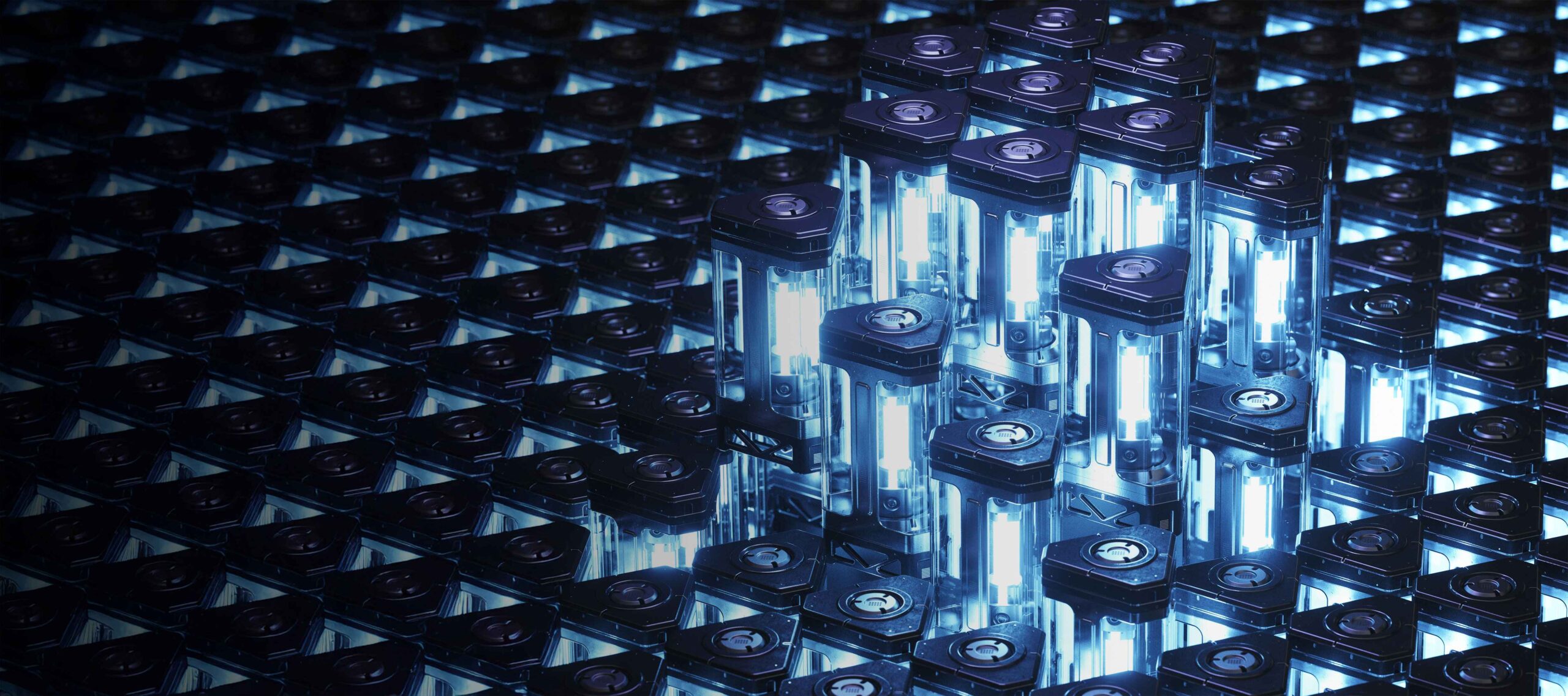 Digital generated image of glowing blue battery pattern.