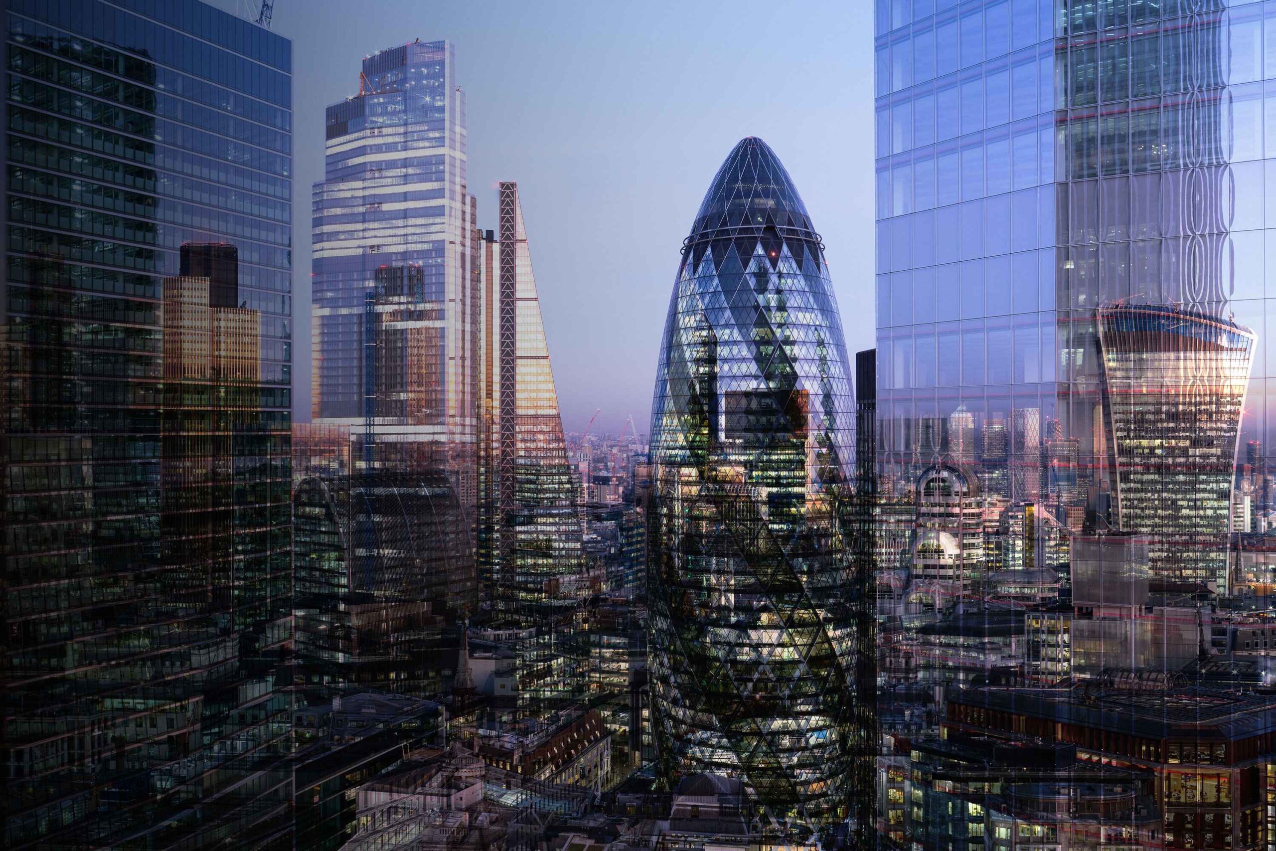 Multi layered cityscape of London skyline