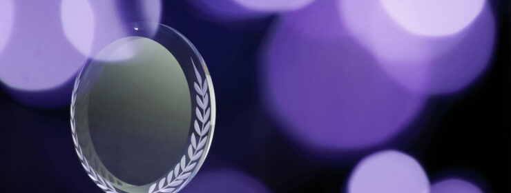 crystal trophy against black background