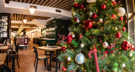 Christmas tree in restaurant interior