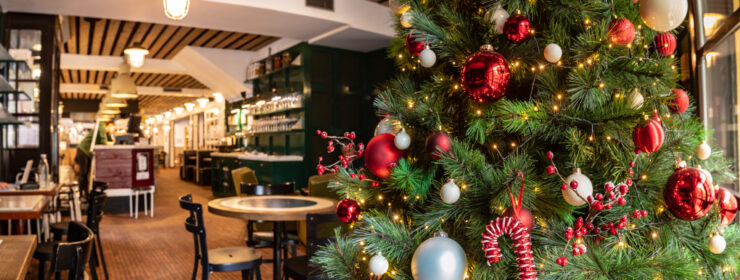 Christmas tree in restaurant interior