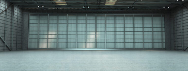 Empty hangar with doors closed