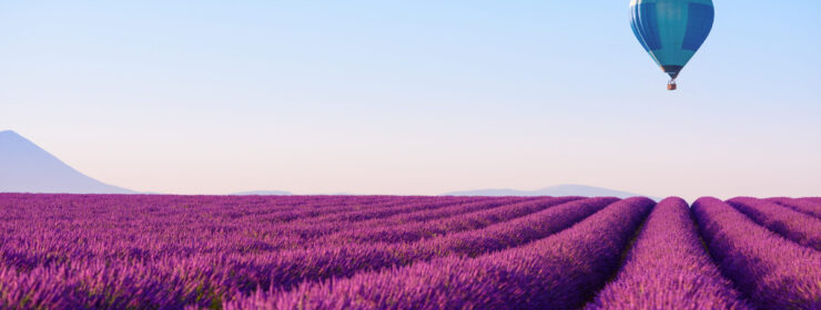 Lavender field and hot air balloon in Provence