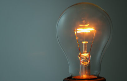 Close up glowing light bulb